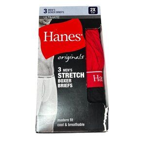 Hanes Mens 3-Pack Stretch Boxer Briefs 2X Ultimate Fit Cool & Breathable 44-46"